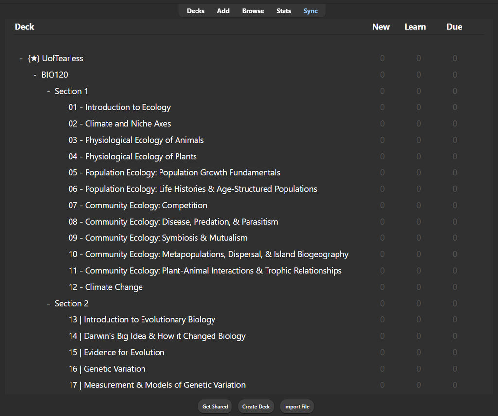 BIO120 Anki Flashcard Deck  (University of Toronto)