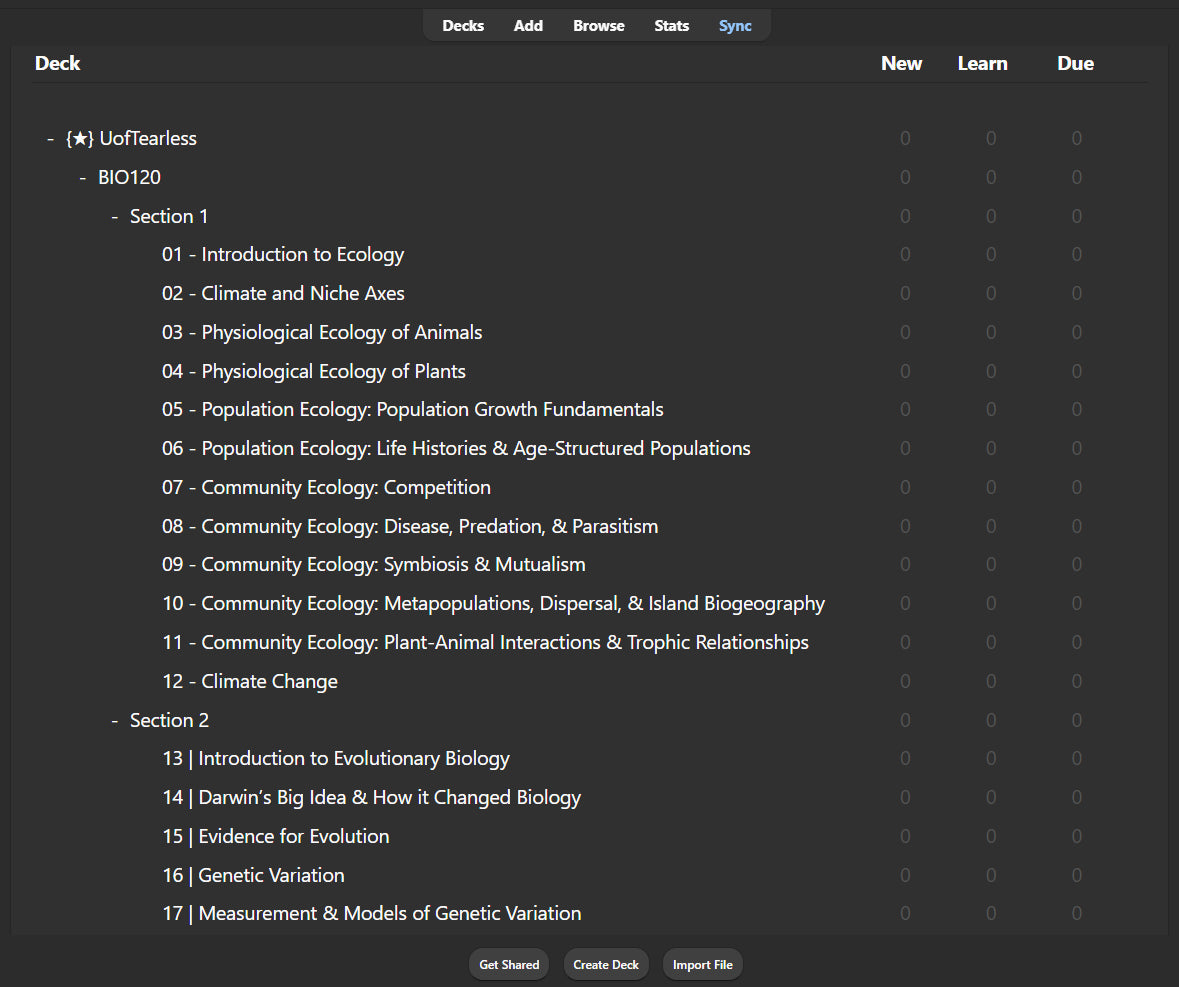 BIO120 Anki Flashcard Deck  (University of Toronto)